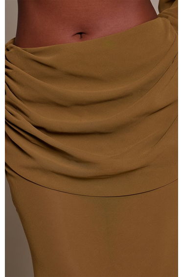 Olive Chiffon Drape Waist Detail Maxi Skirt Co-ord product thumbnail 4