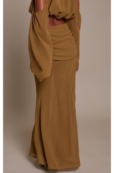 Olive Chiffon Drape Waist Detail Maxi Skirt Co-ord product thumbnail 3