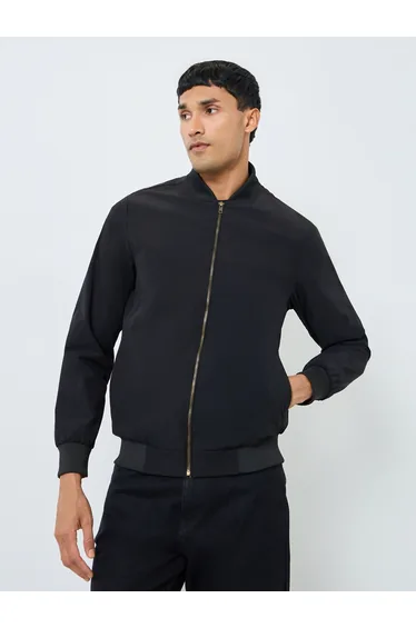 Men Oversized Fit Solid Bomber Jacket
