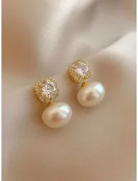 Faux Pearls Rhinestones Earrings - 5
