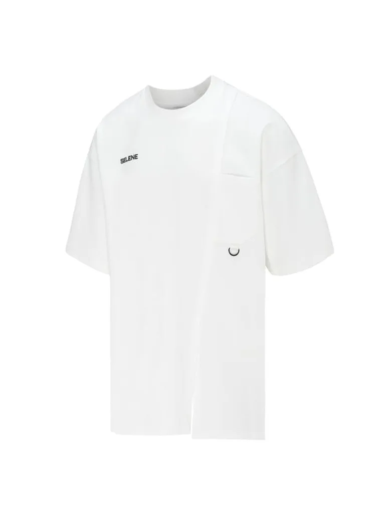 Unisex - Crew Neck Pocket Detail Oversized T-Shirt - 2