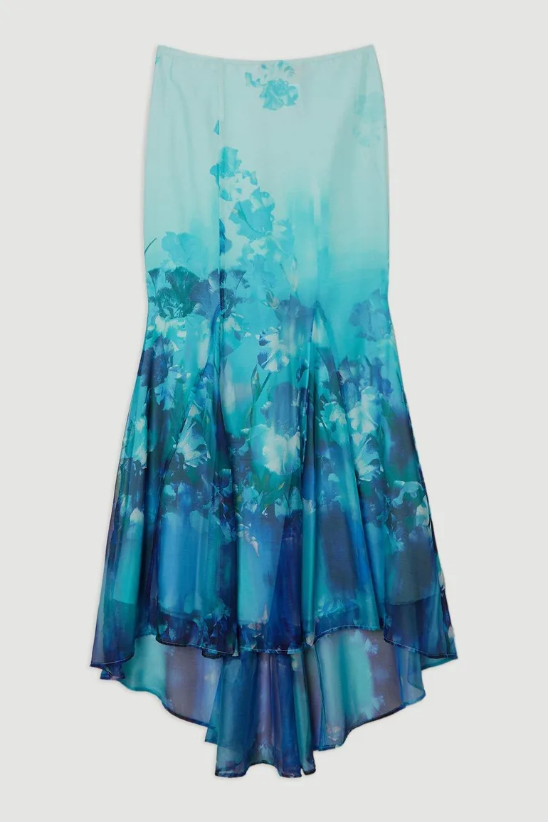Ombre Floral Woven Crinkle Maxi Skirt - 3