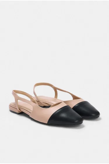 Nude Black Toe Detailed Women's Open Back Ballerinas Takaw27Be00007
