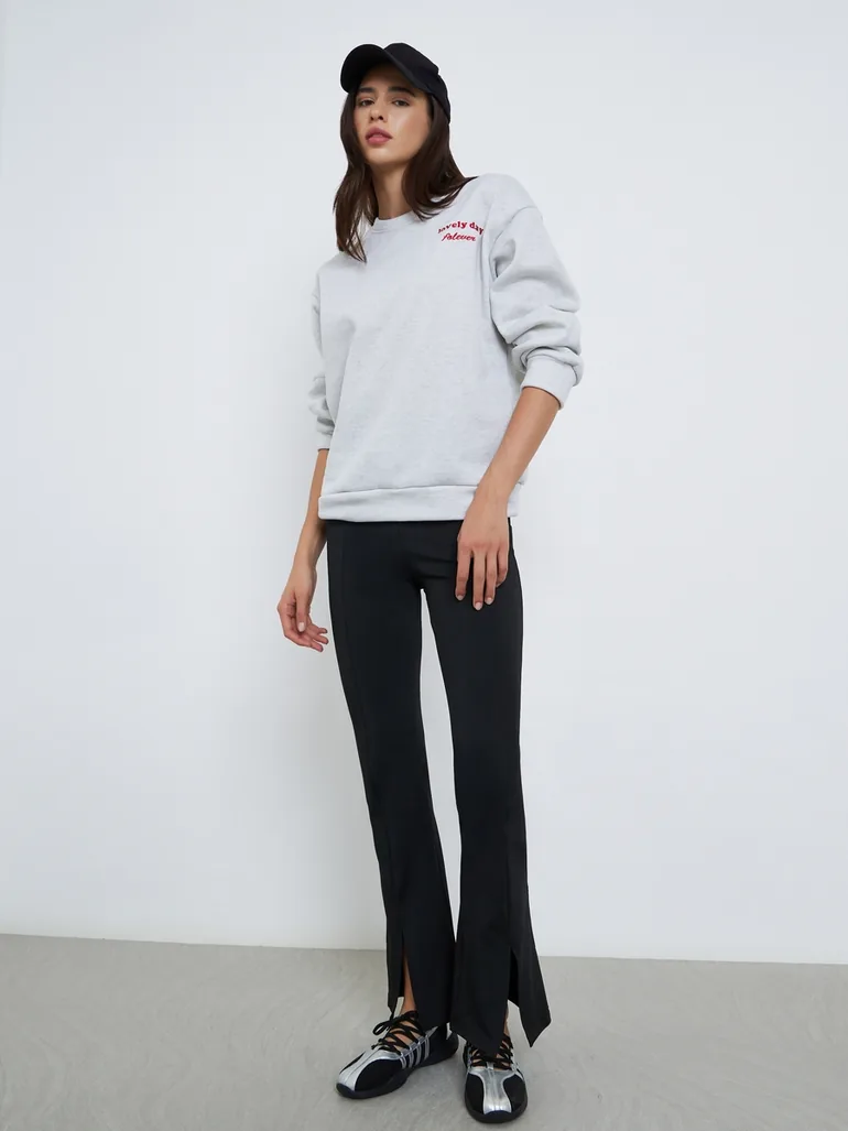 Grey Embroidered Slogan Oversized Sweatshirt