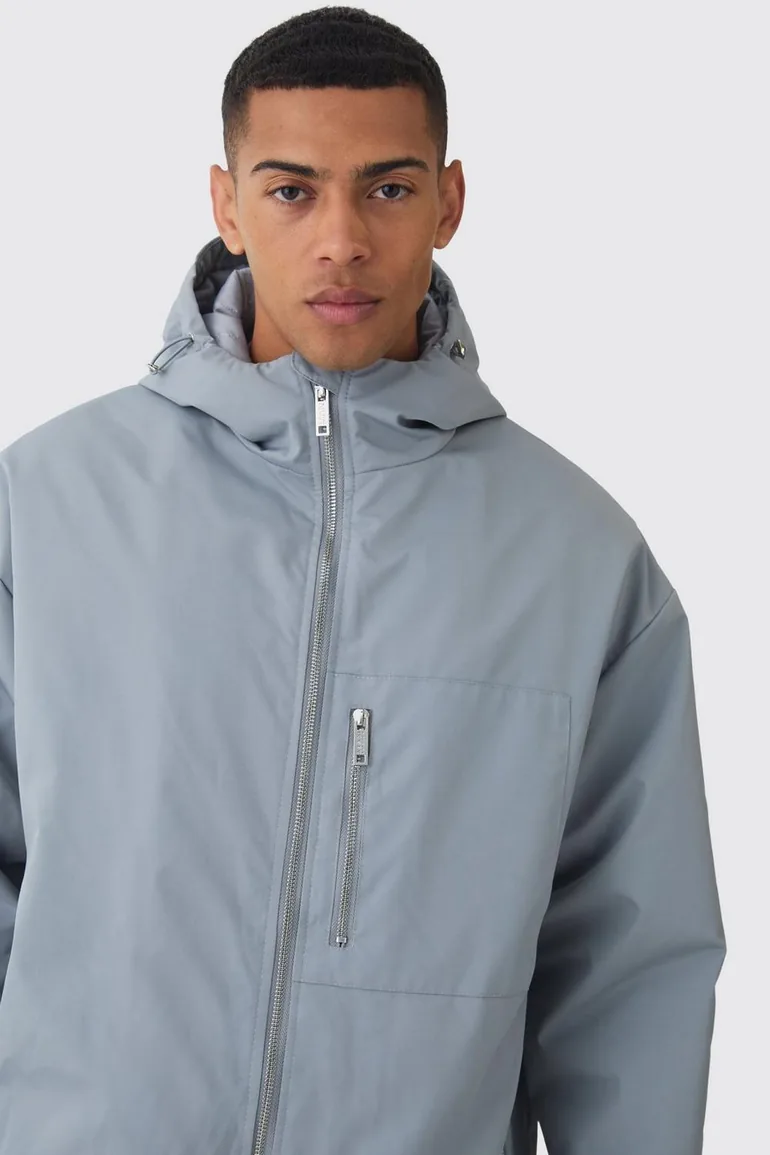 Oversized Padded Tech Longline Mac In Grey - grey - 2