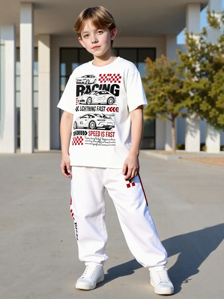 Teens Racing Graphic T-Shirt and Joggers Set