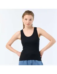 Ribbed basic tank top BLACK - 1