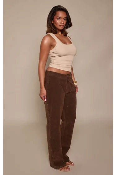 Shape Brown Faux Suede Studded Trousers