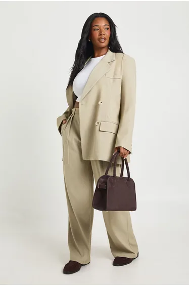 Plus Oversized Horn Button Blazer - sage