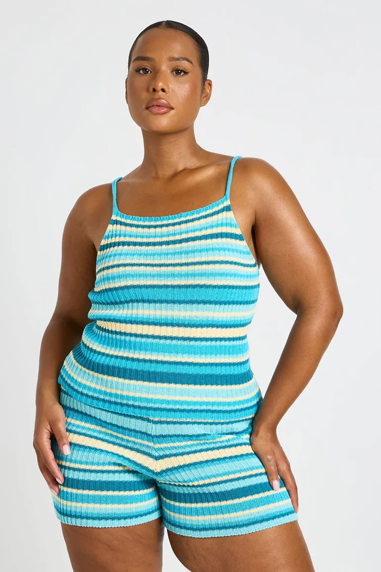 Plus Knit Stripe Beach Short - blue - 2