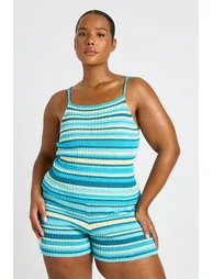 Plus Knit Stripe Beach Short - blue - 2