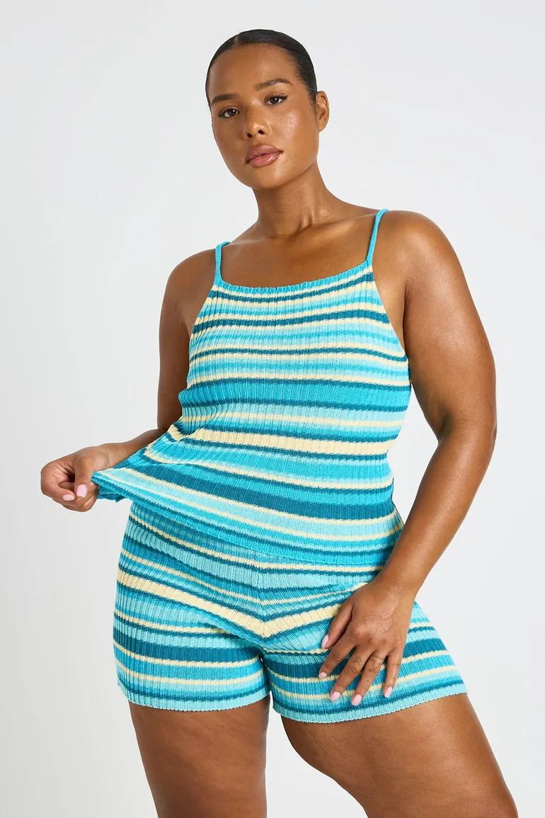 Plus Knit Stripe Beach Short - blue