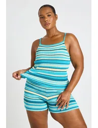 Plus Knit Stripe Beach Short - blue