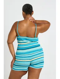 Plus Knit Stripe Beach Short - blue - 1