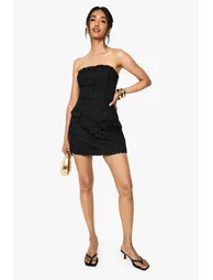 Premium Lace Bandeau Mini Dress - black
