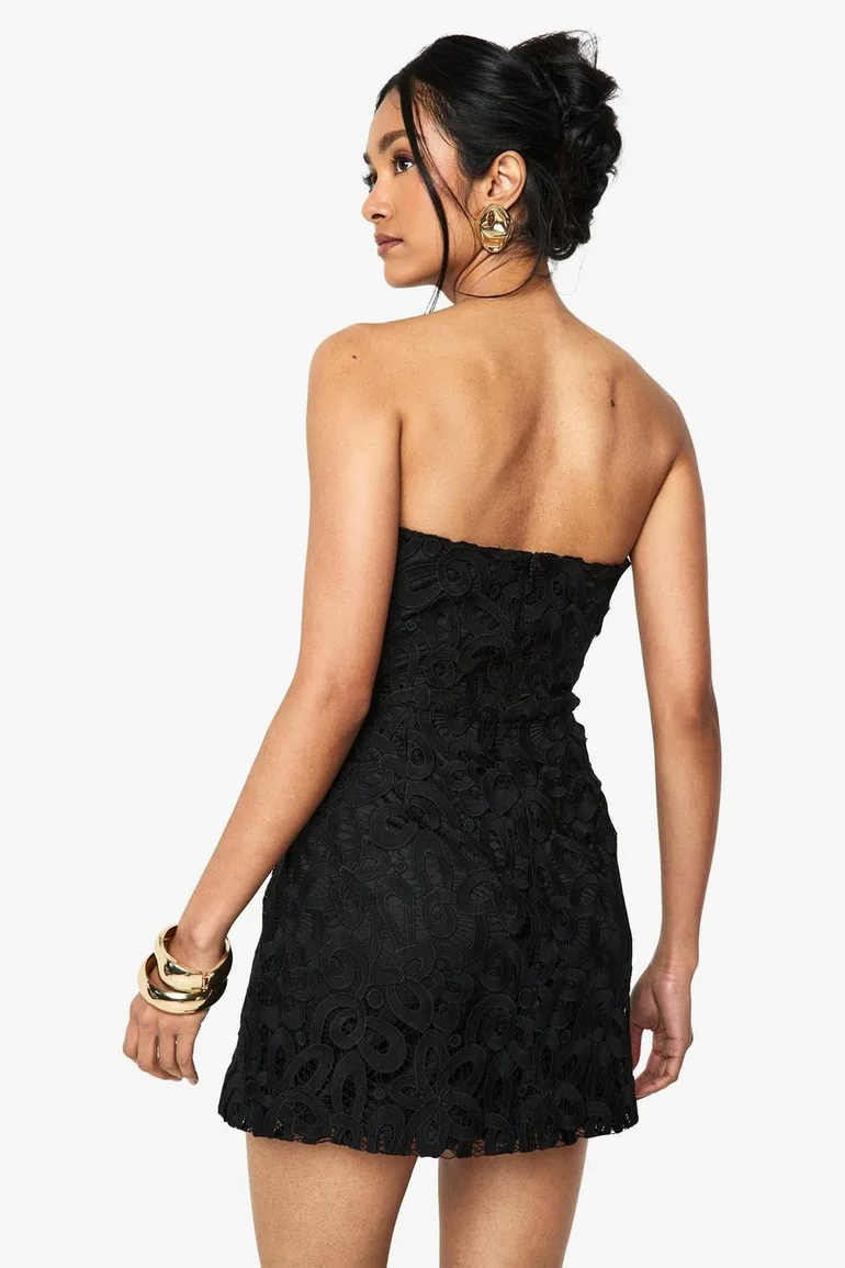 Premium Lace Bandeau Mini Dress - black - 2