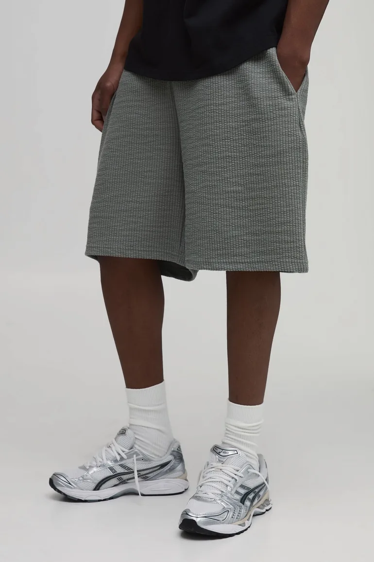 Tall Baggy Fit Ribbed Jersey Shorts - khaki - 1