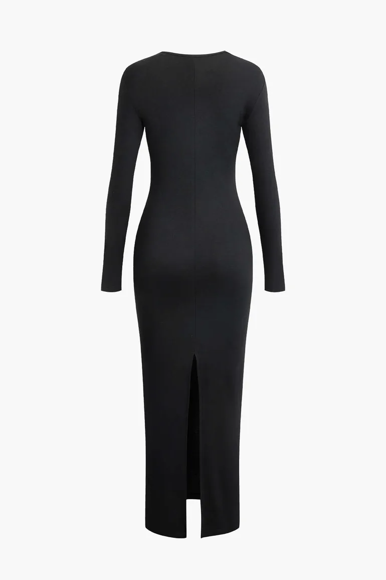 Asymmetrical Neck Slit Maxi Dress - 4