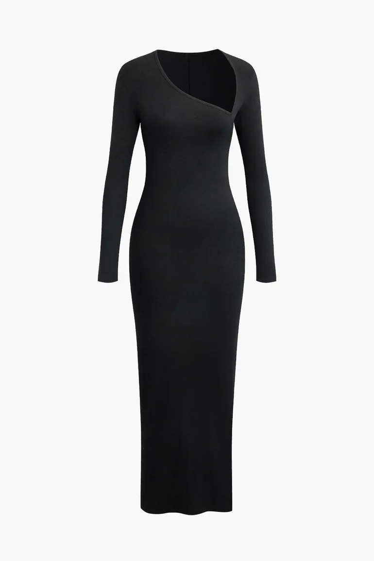 Asymmetrical Neck Slit Maxi Dress - 3