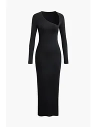 Asymmetrical Neck Slit Maxi Dress - 3