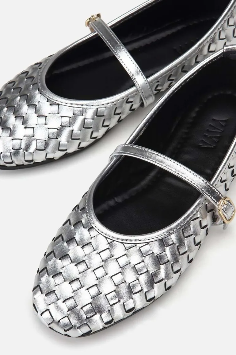 Women's silver braided band Ballet Flats - 3