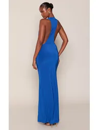 Cobalt Blue Double Layer Slinky Open Racer Back Maxi Dress - 1