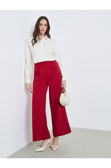 Women Burgundy Wide Leg Trousers