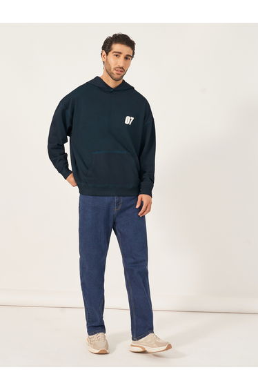 Acid Washed Number Print Oversized Hoodie