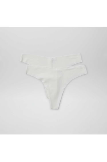 Pack of 2 pairs of seamless microfibre tanga briefs WHITE