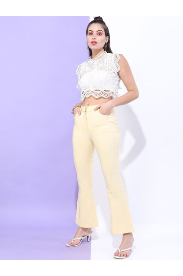 Women Light Yellow Bootcut Fit Solid Pants