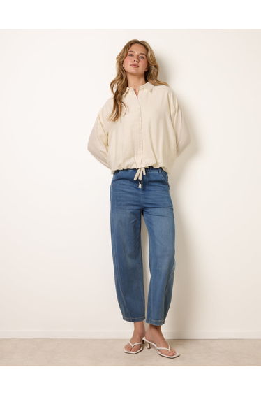 Drawstring Seam Detail Wide Leg Jeans