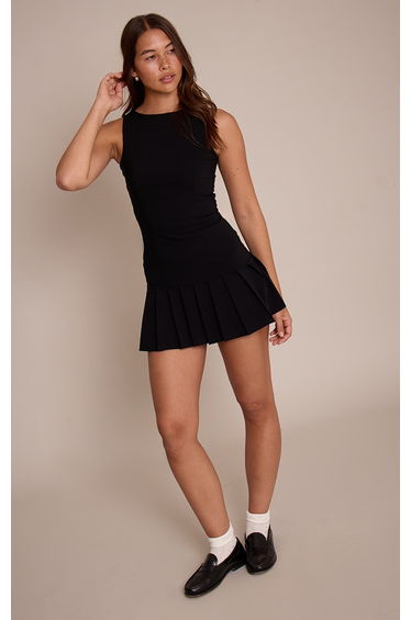 Black Stretch Woven Frill Hem Shift Dress