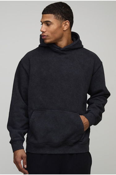 Black Oversized Playboy Washed License Printed Hoodie - washed black