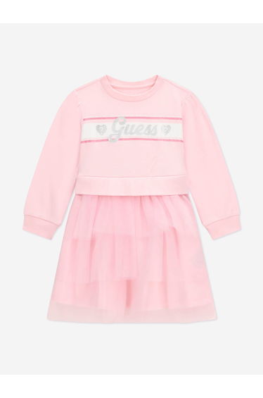 Guess Girls Mixed Fabric Dress in Pink
