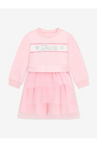 Guess Girls Mixed Fabric Dress in Pink