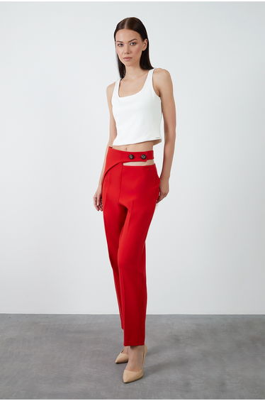 Window Detail Red Carrot Pants