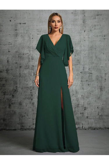 Leely Elegant V Neck Flare Sleeve Evening Gown