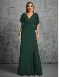 فستان ليلي شيفون أخضر ماكسي على شكل حرف A - 5