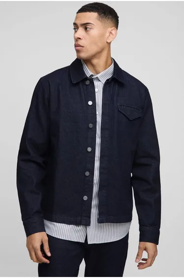 Long Sleeve Regular Fit Smart Indigo Denim Shirt - dark indigo