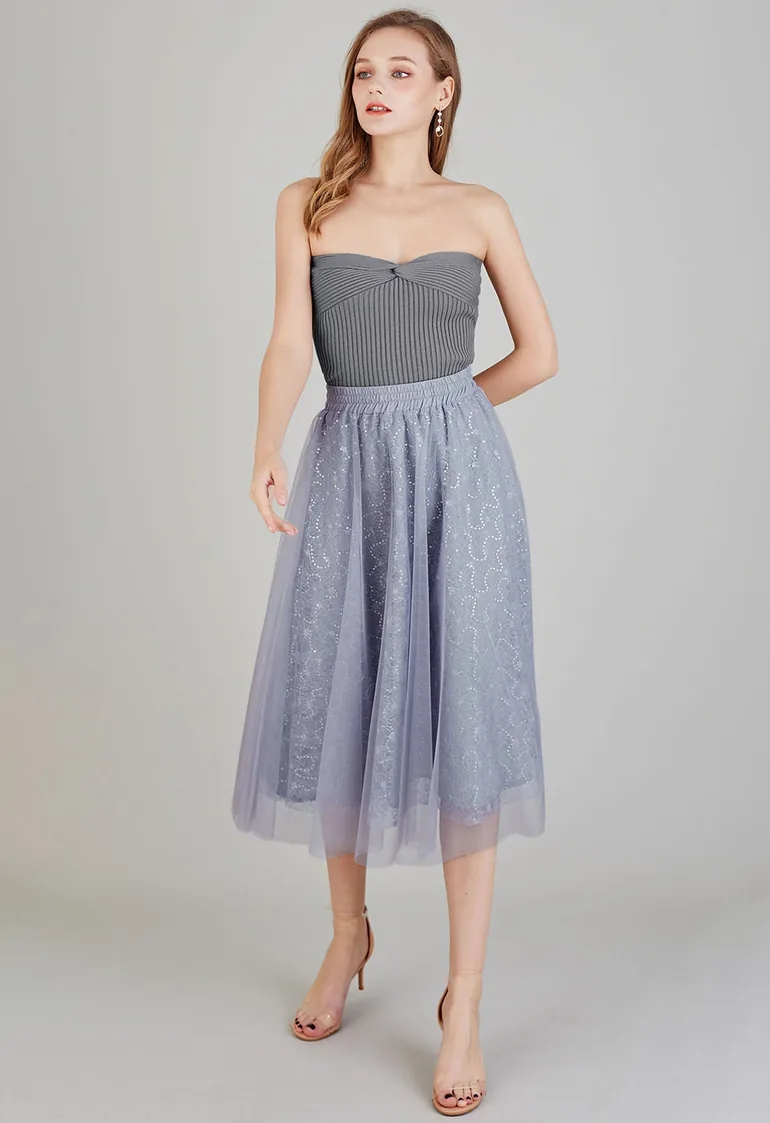 Twist Front Ribbed Knit Tube Crop Top in Grey