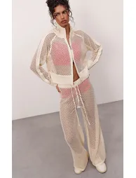 Cream Crochet Knit Stripe Detail Track Trousers - 3