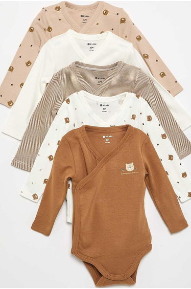 Pack of 5 Printed Cotton Bodysuits BROWN