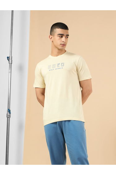 Men Beige Graphic Print Short Sleeve T-Shirt