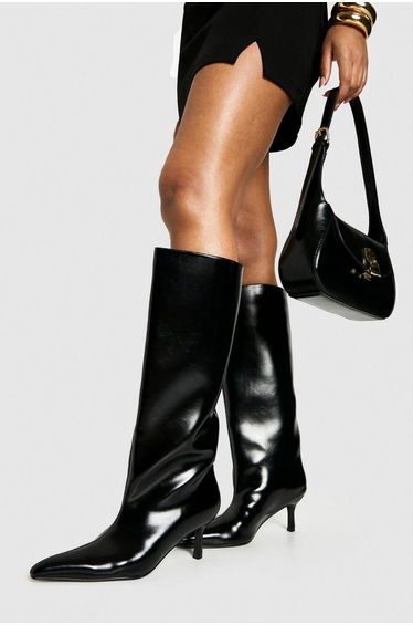 Stiletto Column Pointed Knee High Boots - black