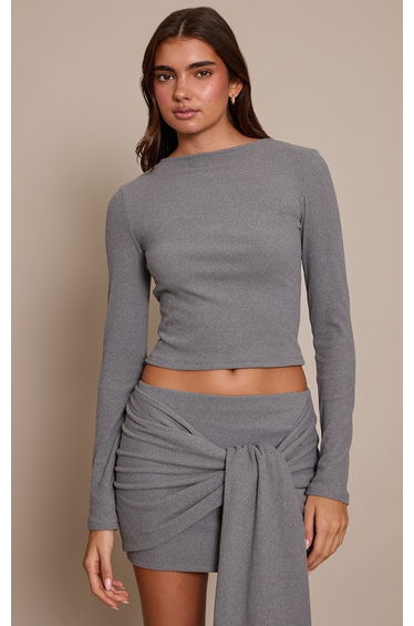 Charcoal Soft Brushed Long Sleeve Long Top