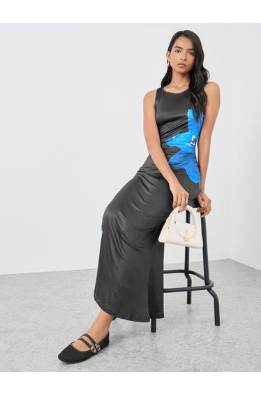 Floral Print Sleeveless Knitted Maxi Dress