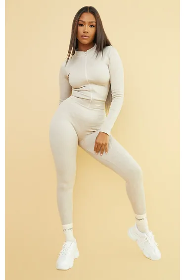 ليقنز رياضي مضلع بخصر عالي - بيج