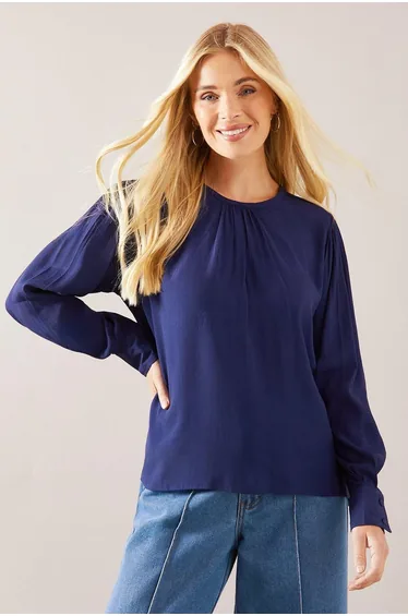 Petite Gathered Neck Blouse