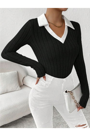 Women Ribbed Knit Long Sleeve Top
