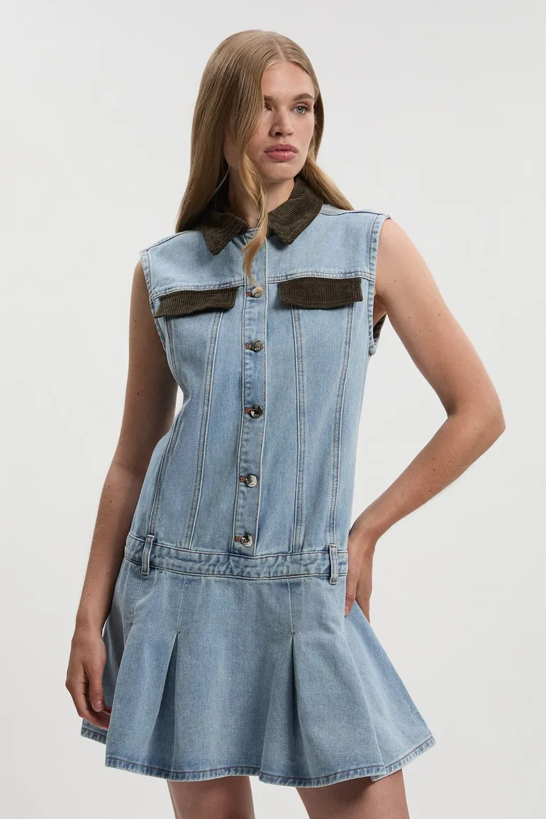 Denim and Cord Mix Mini Dress Karen Millen Blue : Premium Dresses :  VogaCloset Kuwait